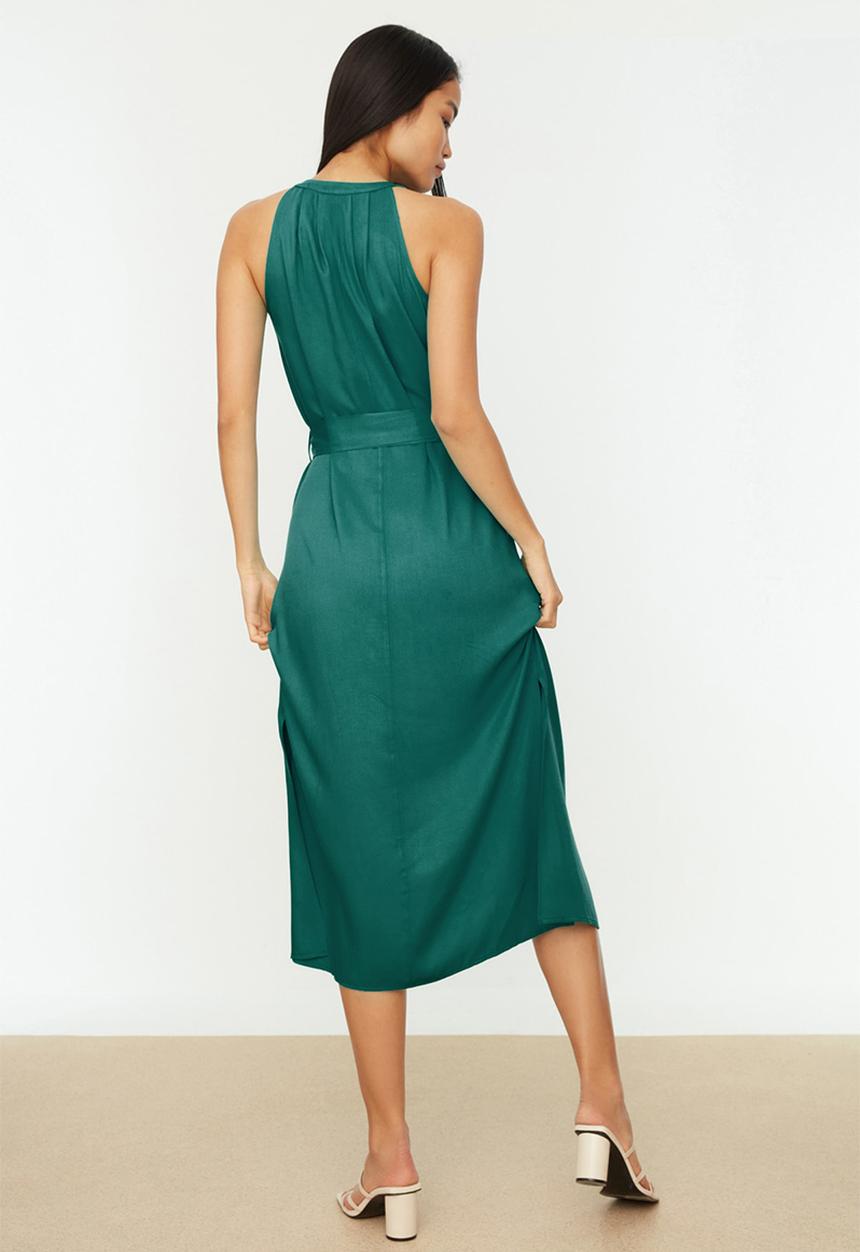 Trendyol - Sleeveless halter neck midi dress - green