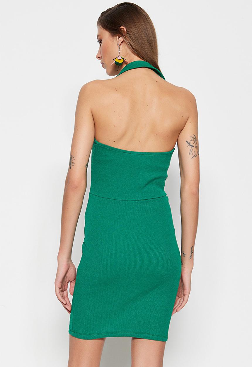 Trendyol - Sleeveless polo collar mini dress - green