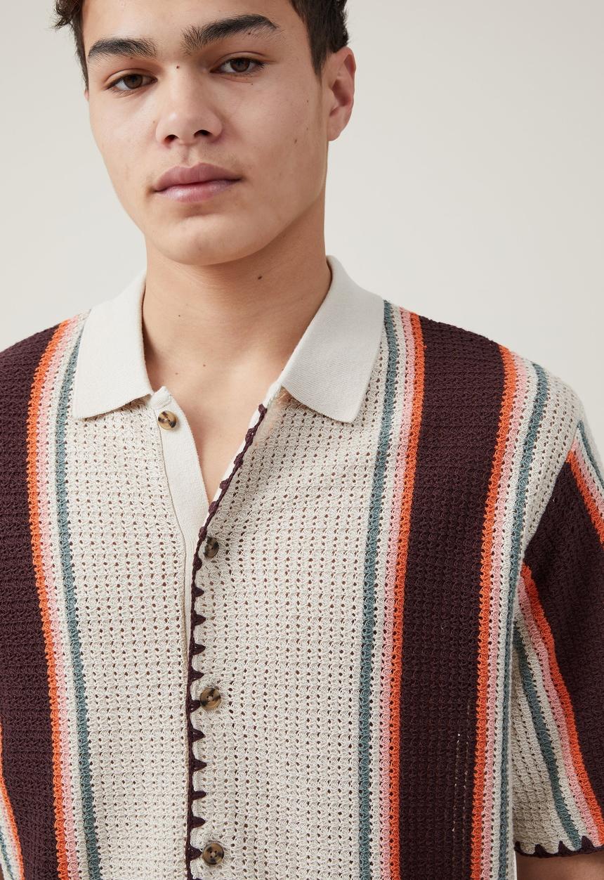 Cotton On - Pablo short sleeve shirt - stone vert stripe 