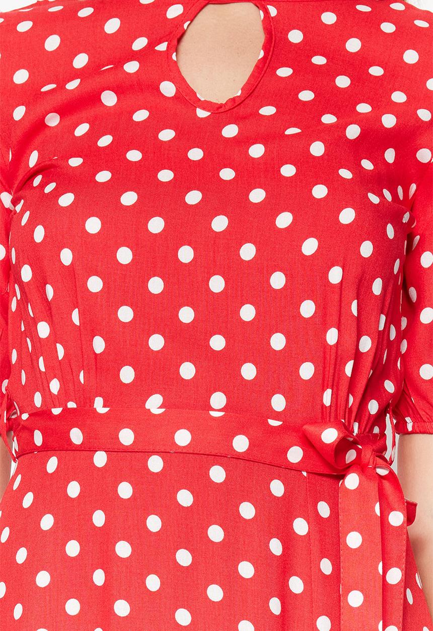 Trendyol - Short sleeve polka dot midi dress - red