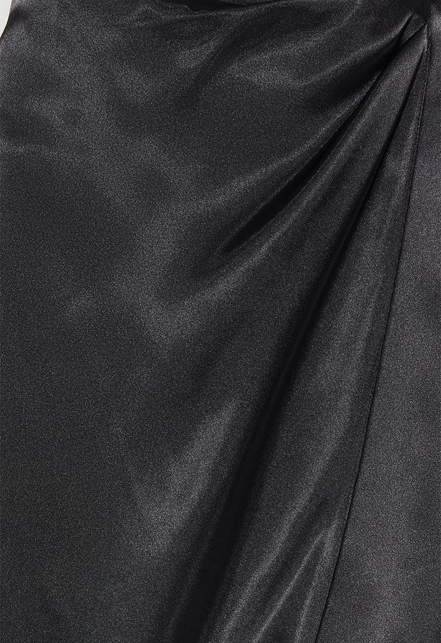 Trendyol - Wrapover satin midi dress - black