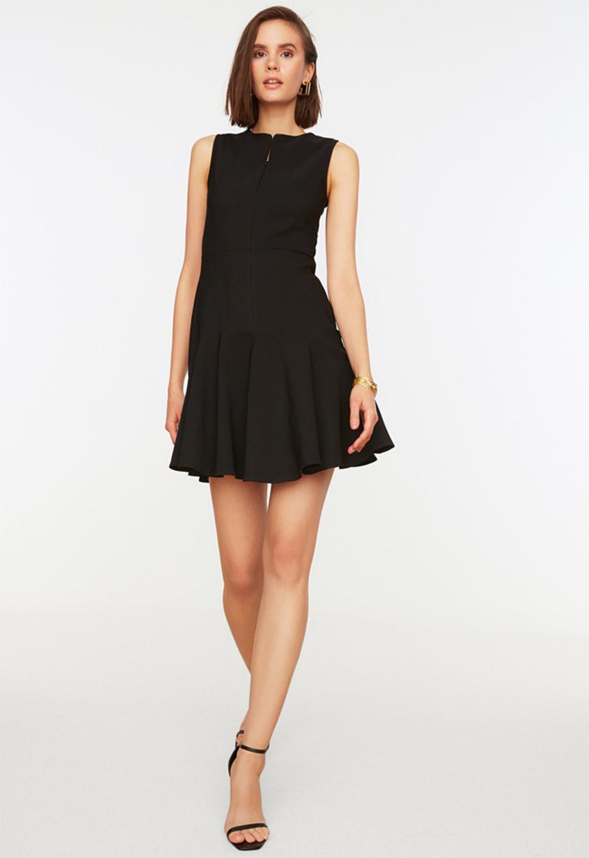 Trendyol - Sleeveless mini zip front dress - black