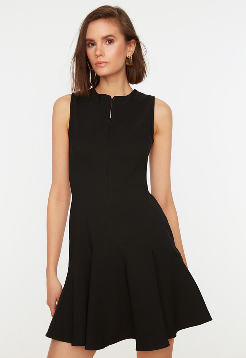 Trendyol - Sleeveless mini zip front dress - black