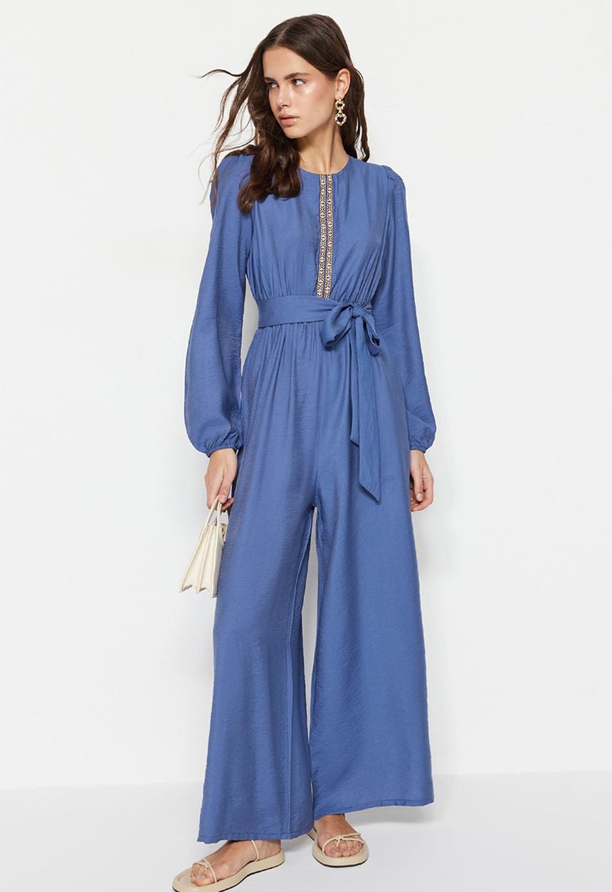 Trendyol - Modest long sleeve wide leg jumpsuit - dark blue