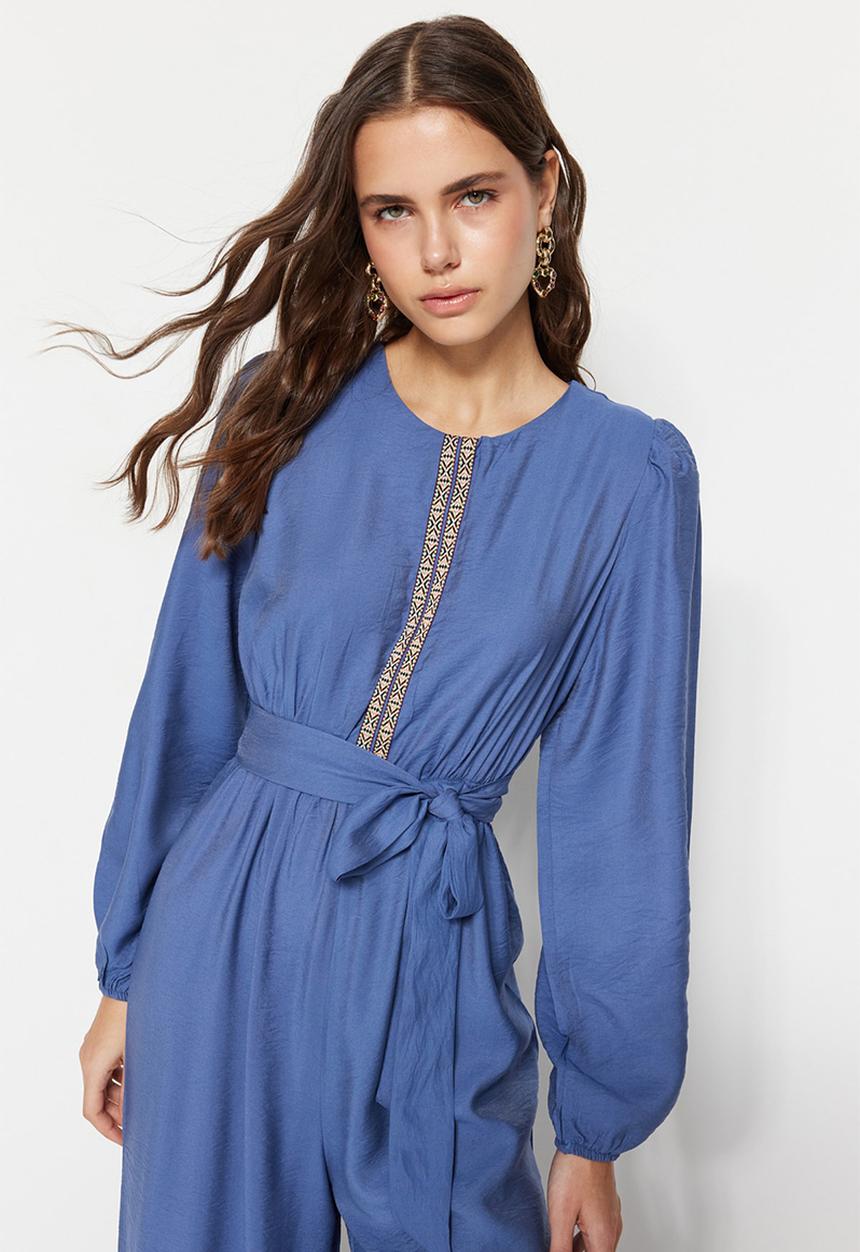 Trendyol - Modest long sleeve wide leg jumpsuit - dark blue