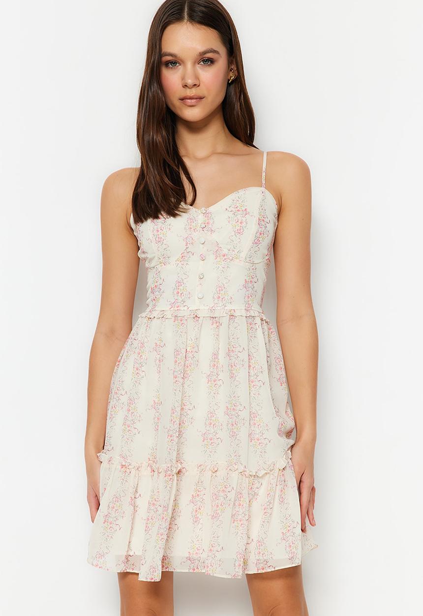Trendyol - Strappy floral mini dress - ecru