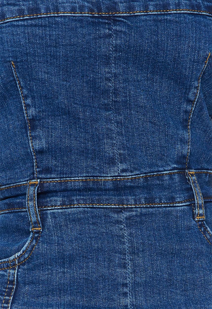 Trendyol - Strapless fitted mini denim dress - blue