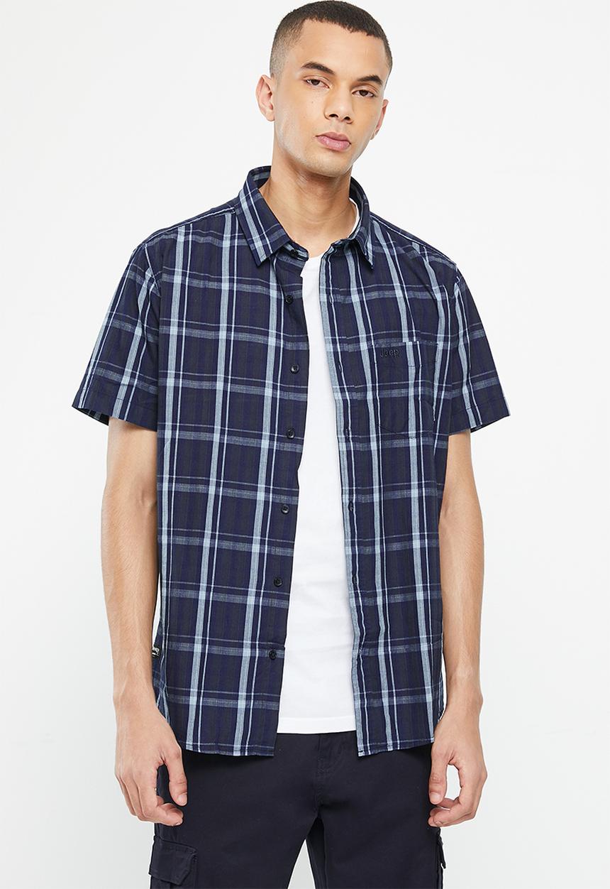 JEEP - Short sleeve yd check shirt - blue check-jeep