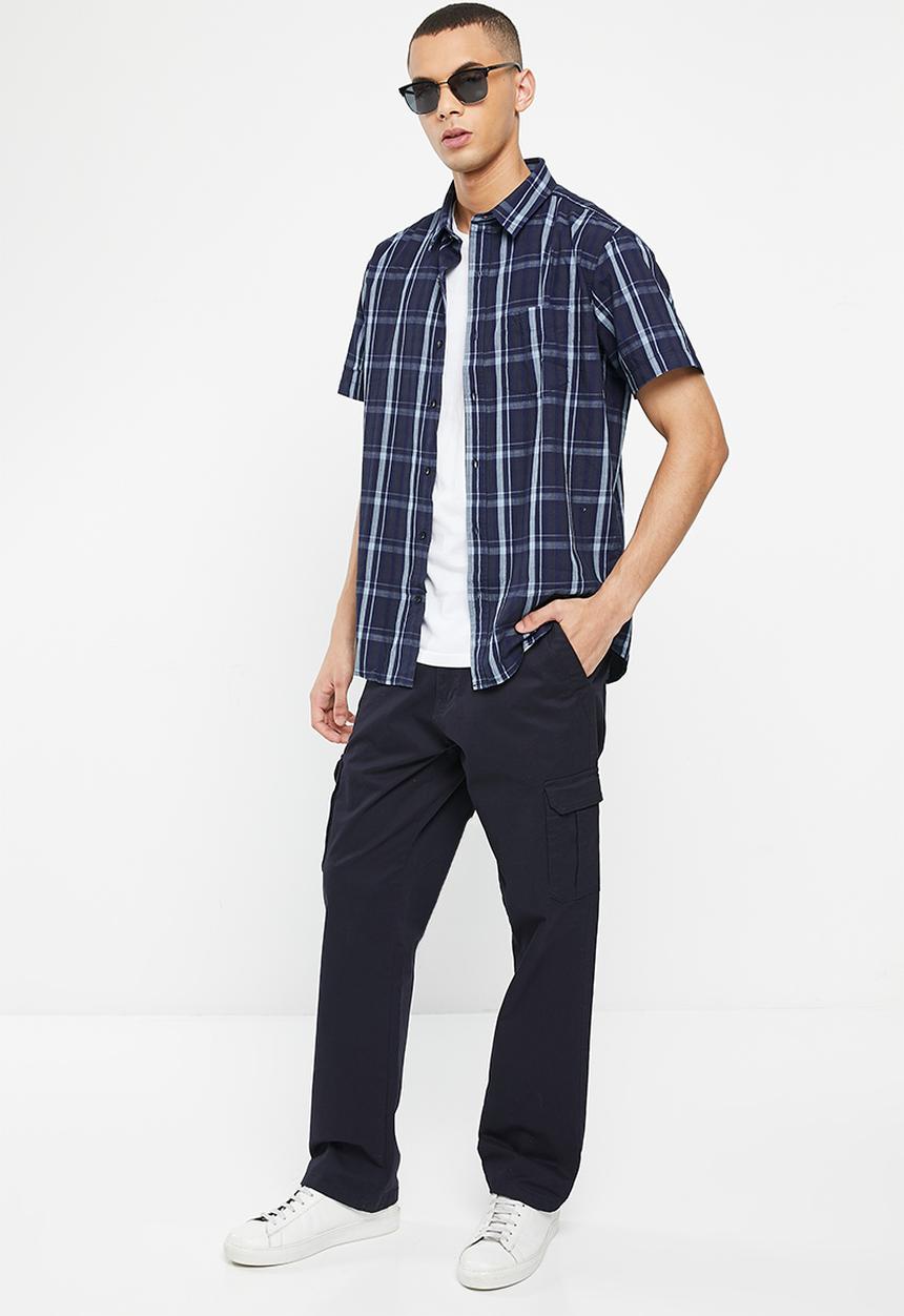 JEEP - Short sleeve yd check shirt - blue check-jeep