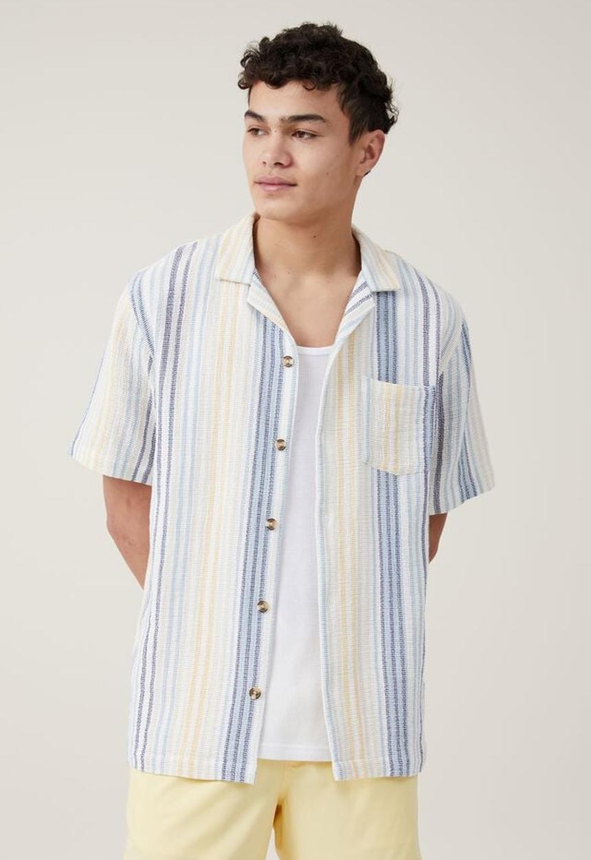 Cotton On - Palma short sleeve shirt - blue busy stripe