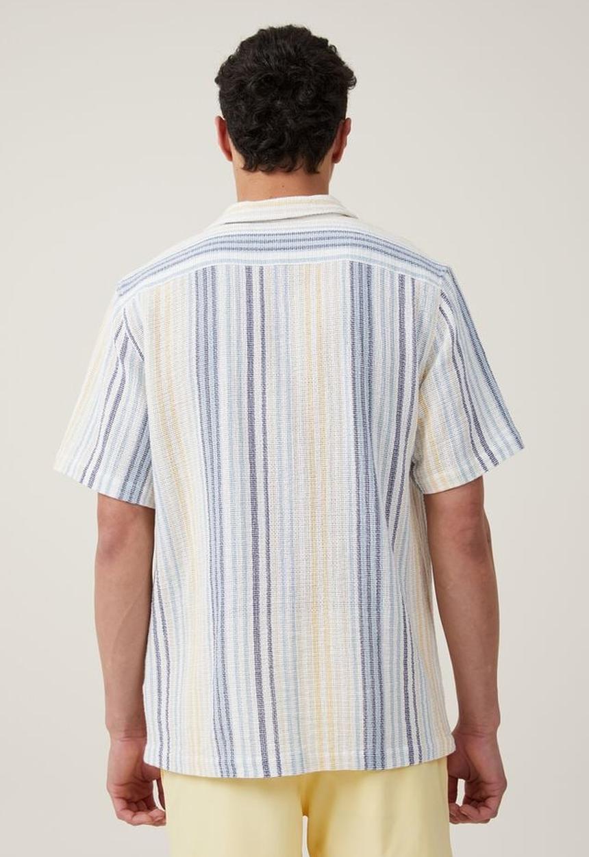Cotton On - Palma short sleeve shirt - blue busy stripe