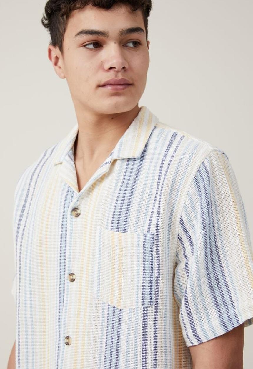 Cotton On - Palma short sleeve shirt - blue busy stripe