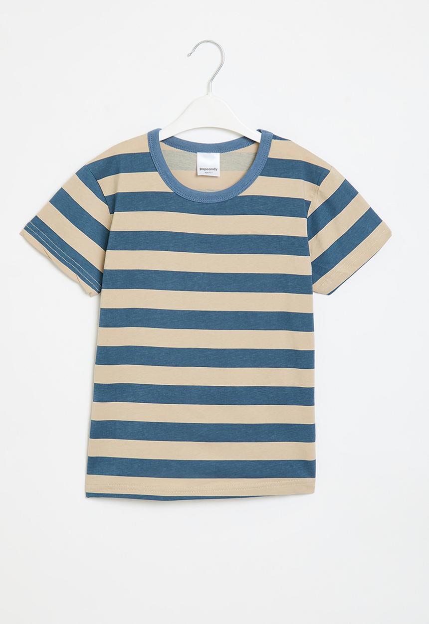 Pop Candy - Stripe tee - blue and neutral