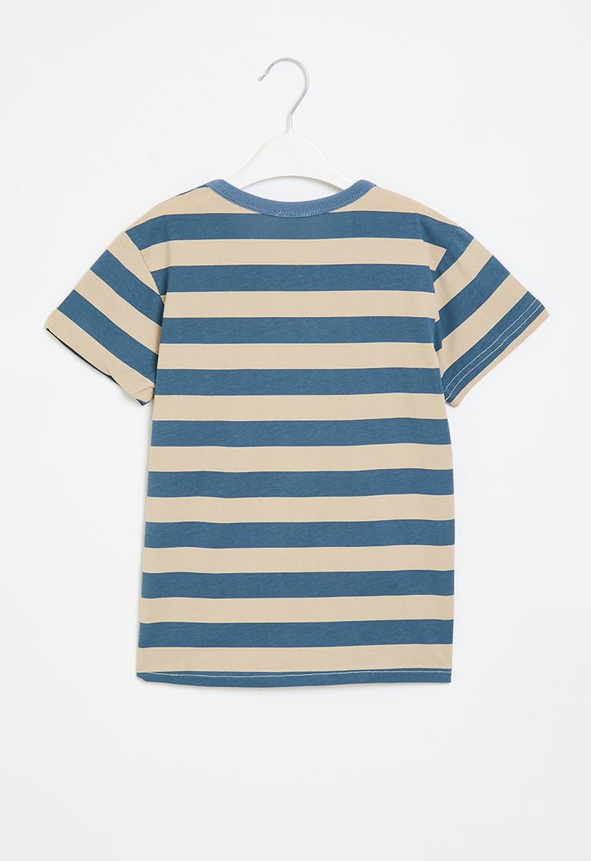 Pop Candy - Stripe tee - blue and neutral