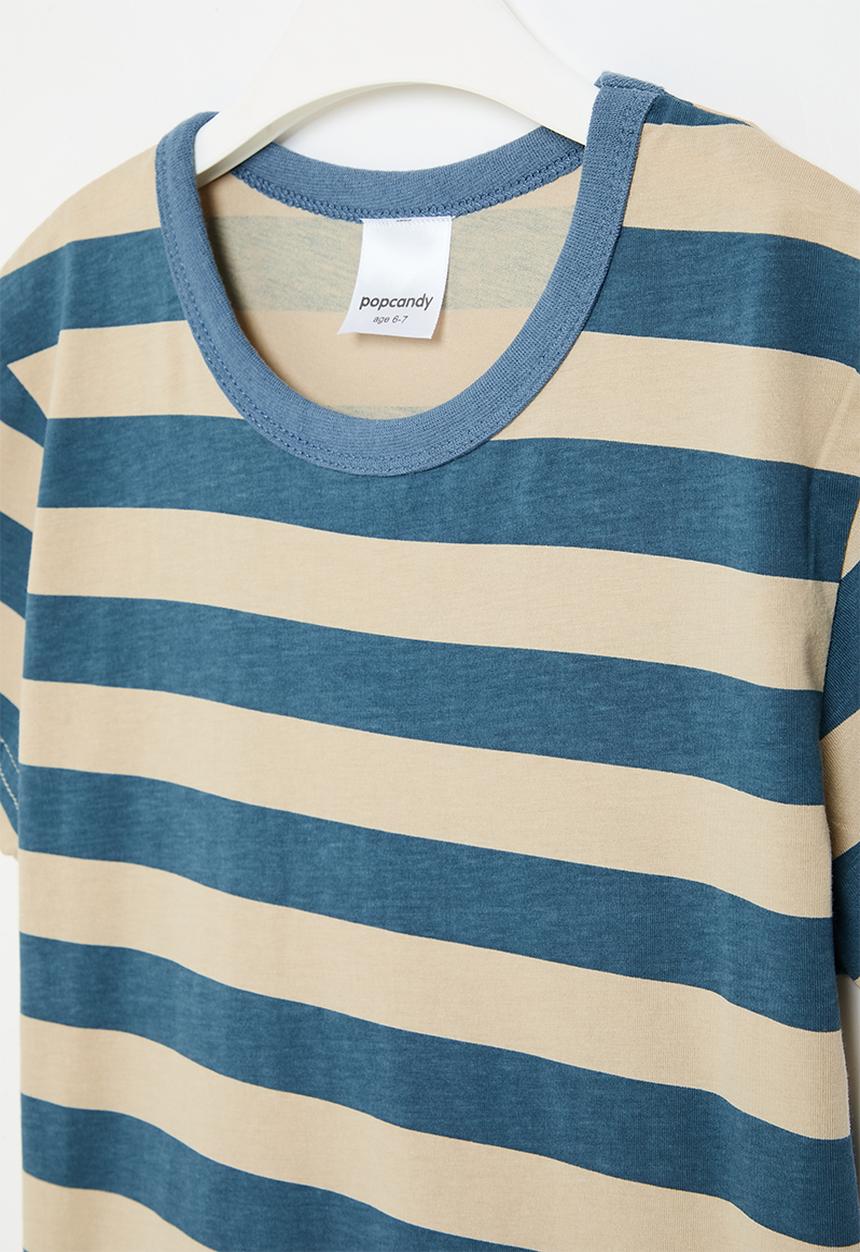 Pop Candy - Stripe tee - blue and neutral