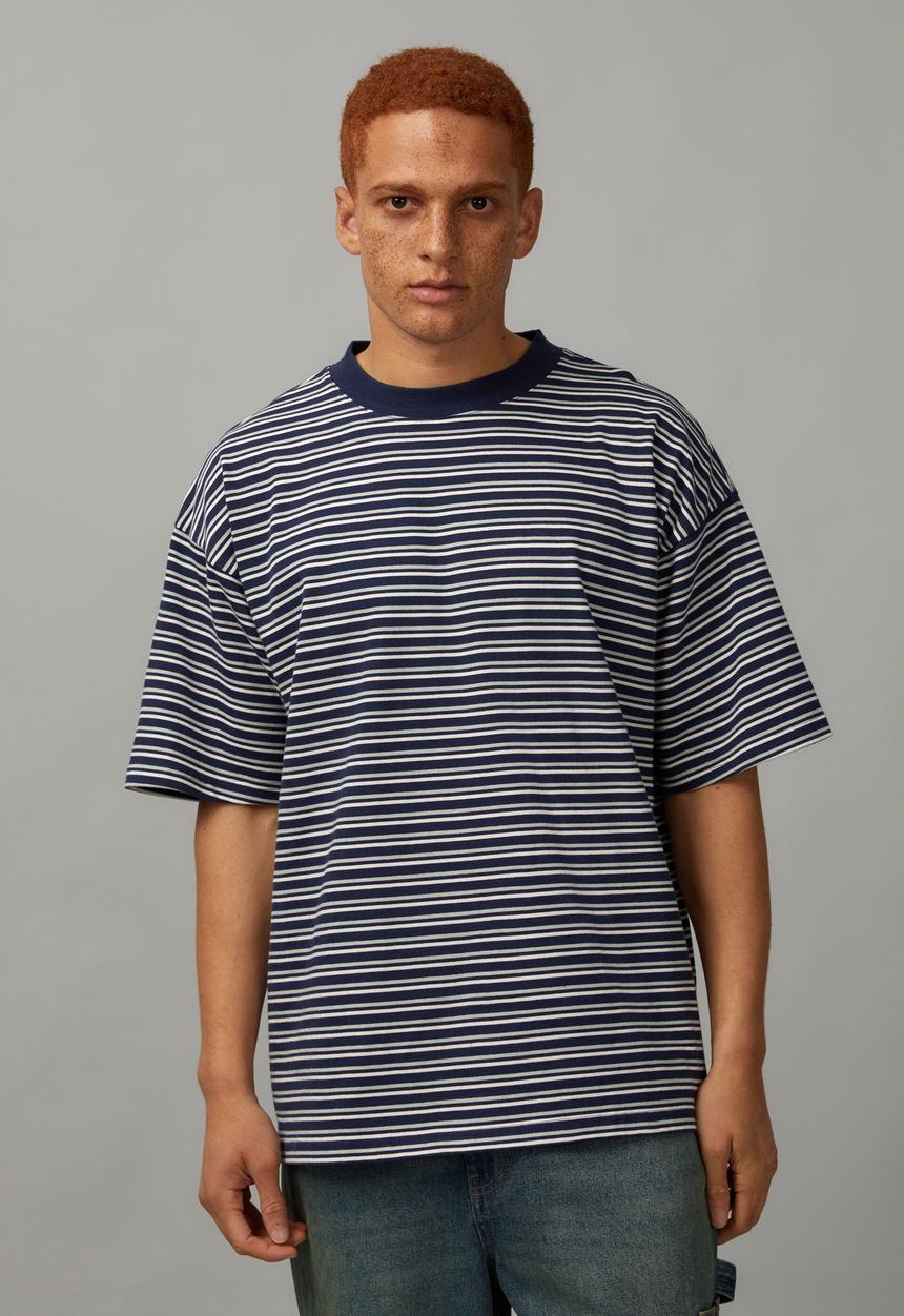 Factorie - Heavy weight box fit graphic T-shirt - navy/stripe