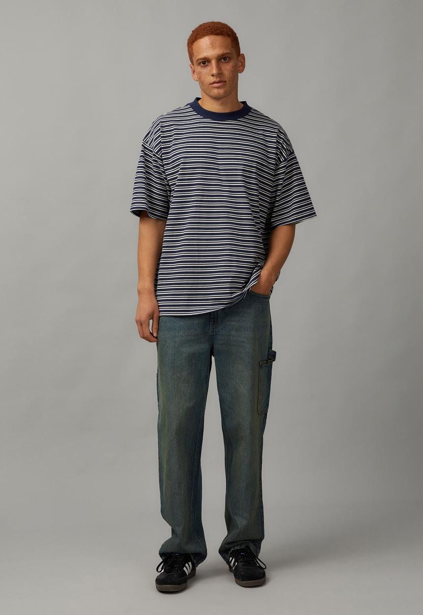 Factorie - Heavy weight box fit graphic T-shirt - navy/stripe