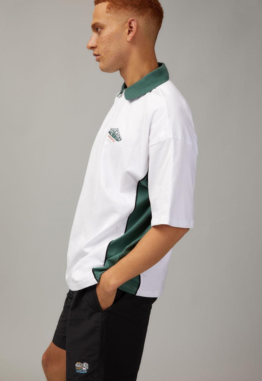 Factorie - Box fit zip polo - white/green panelling