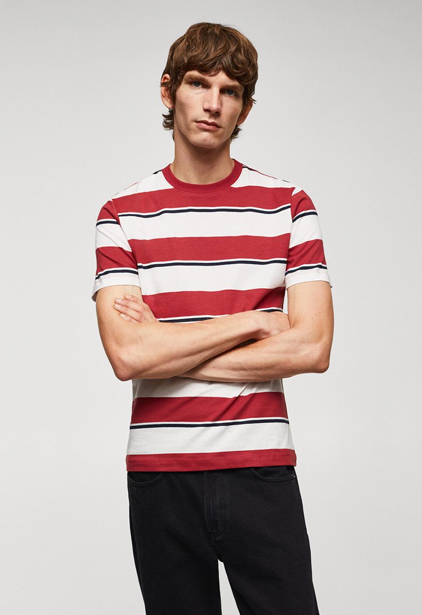 MANGO - T-shirt rayas-h - red