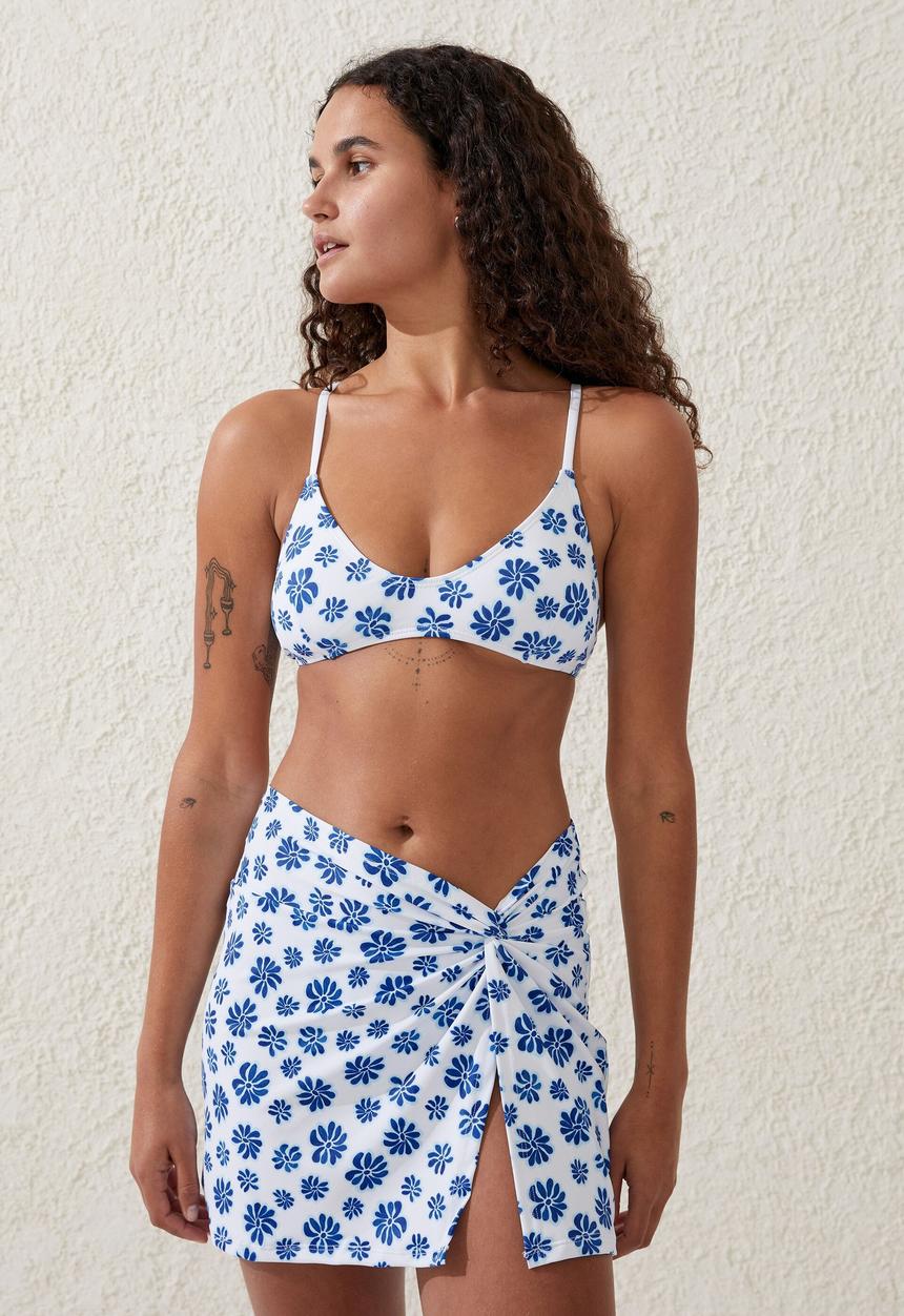 Cotton On - Twist front swim skirt - mia floral blue
