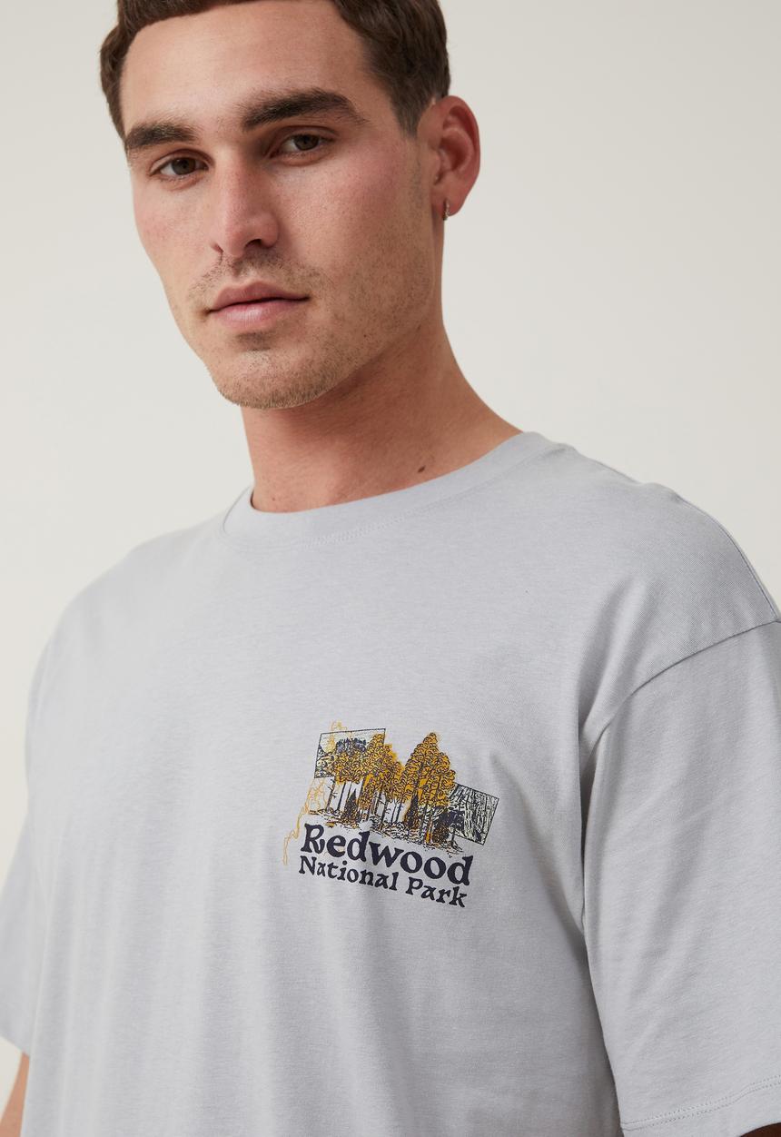 Cotton On - Loose fit art T-shirt - blue haze/redwoods
