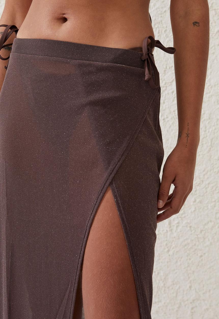 Cotton On - Glitter wrap beach maxi skirt - acorn brown metallic