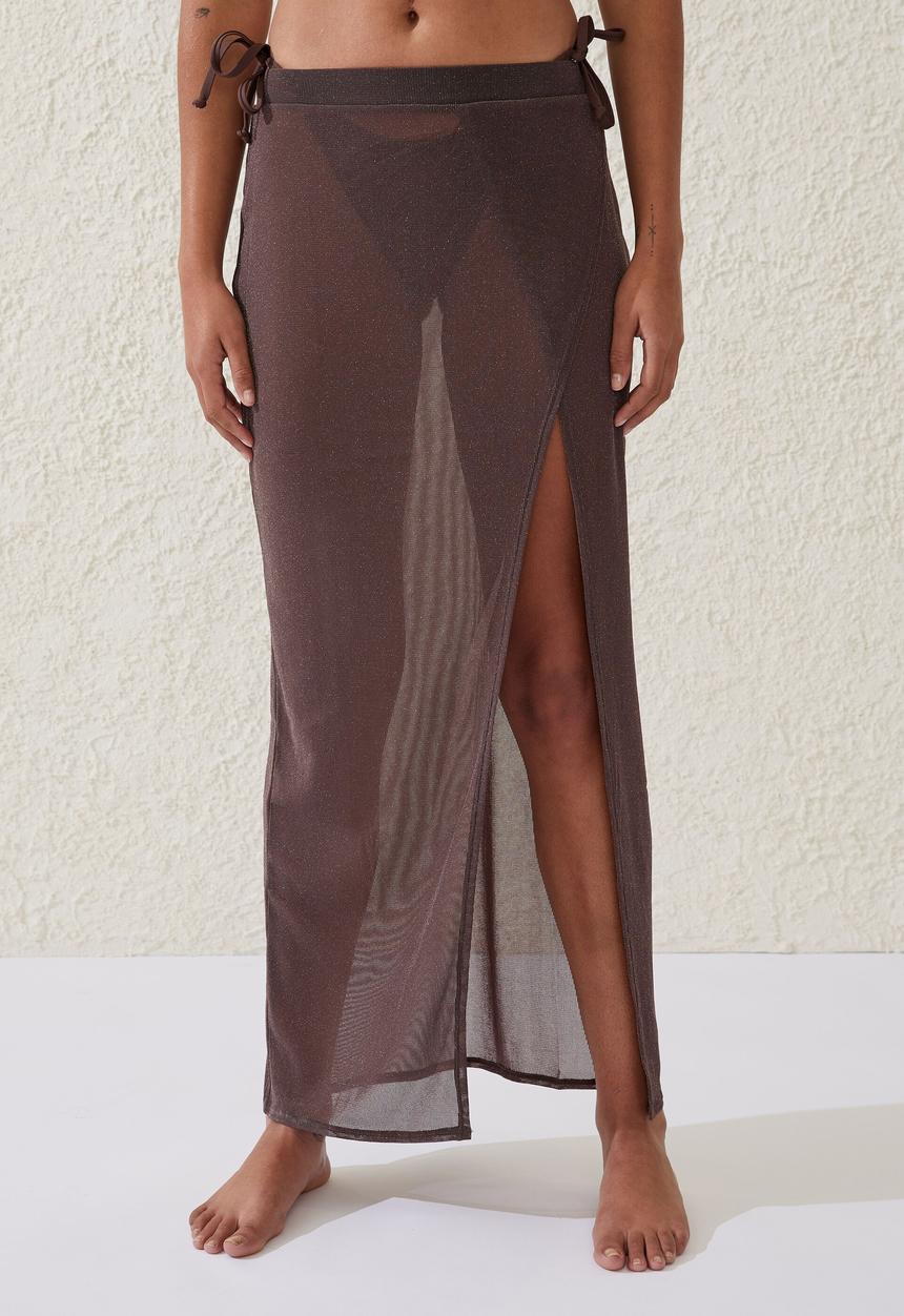 Cotton On - Glitter wrap beach maxi skirt - acorn brown metallic