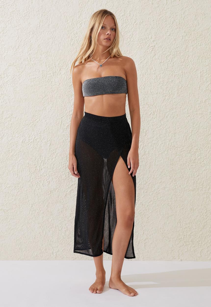 Cotton On - Glitter wrap beach maxi skirt - black metallic