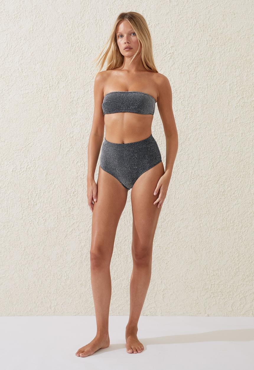 Cotton On - Highwaisted boyleg bikini bottom - black metallic