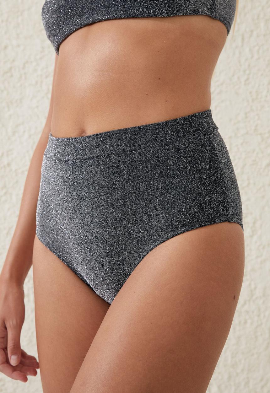 Cotton On - Highwaisted boyleg bikini bottom - black metallic