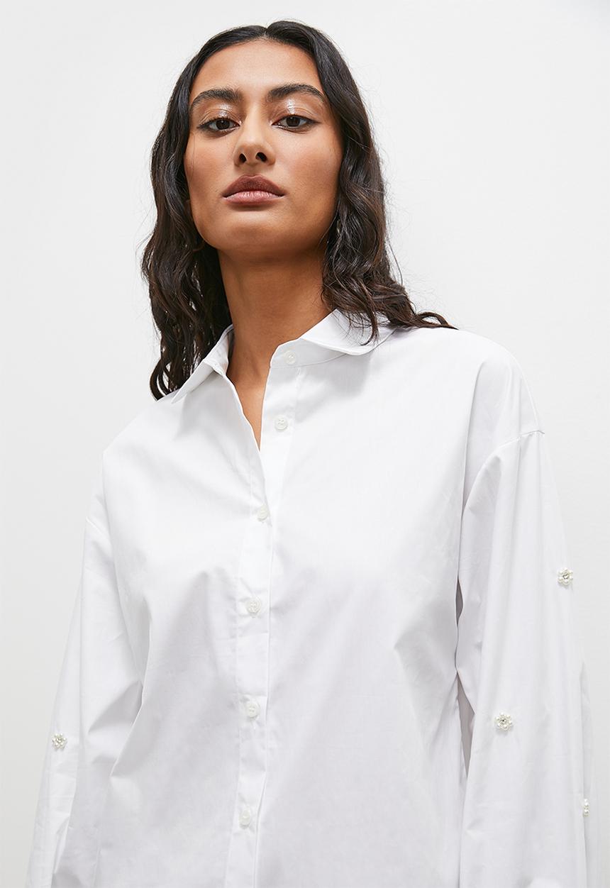 Superbalist - Poplin bell sleeve shirt - white