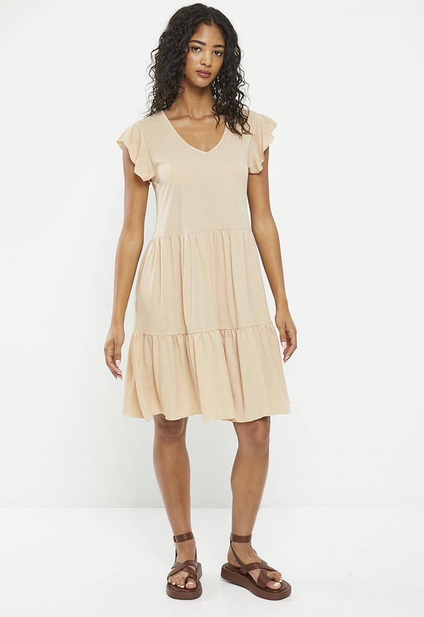 HAILYS - Short sleeve panelled dress - beige
