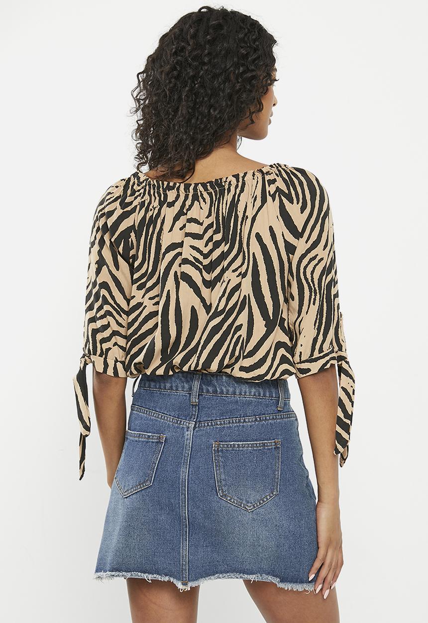 HAILYS - 1/2 Sleeve t-shirt - beige zebra