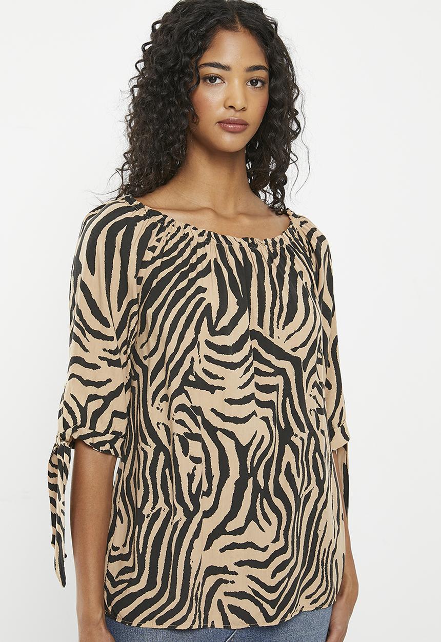 HAILYS - 1/2 Sleeve t-shirt - beige zebra