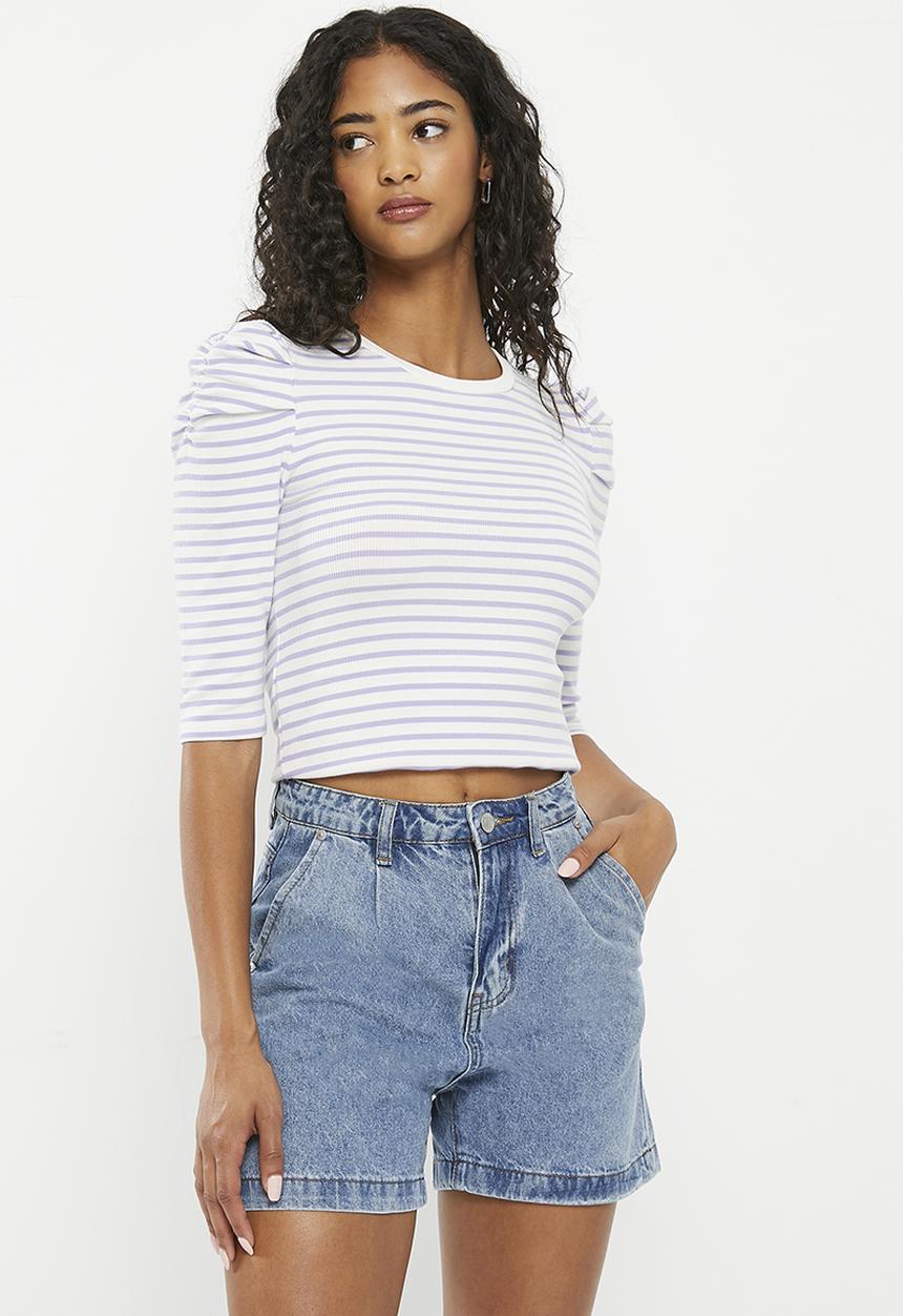 HAILYS - 1/2 Sleeve T-shirt - lavendar stripe