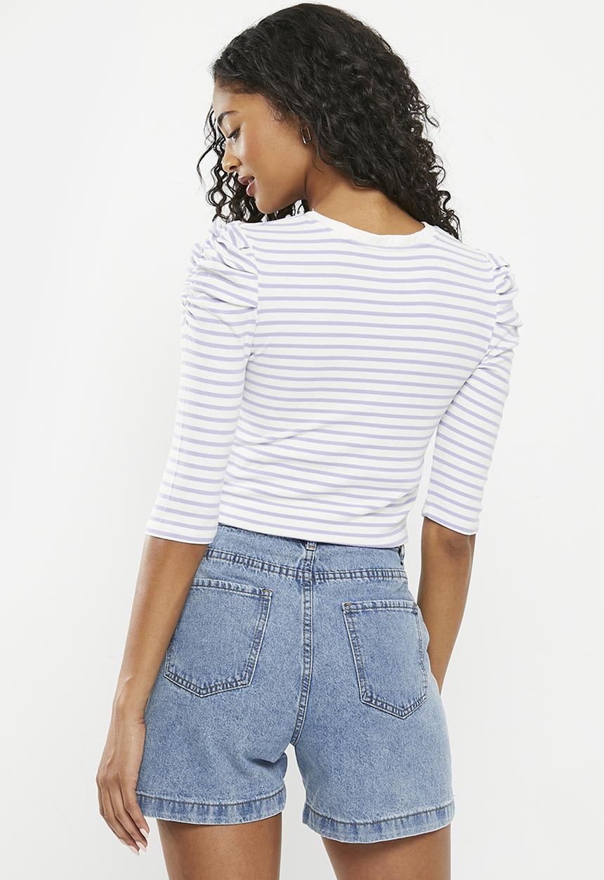 HAILYS - 1/2 Sleeve T-shirt - lavendar stripe