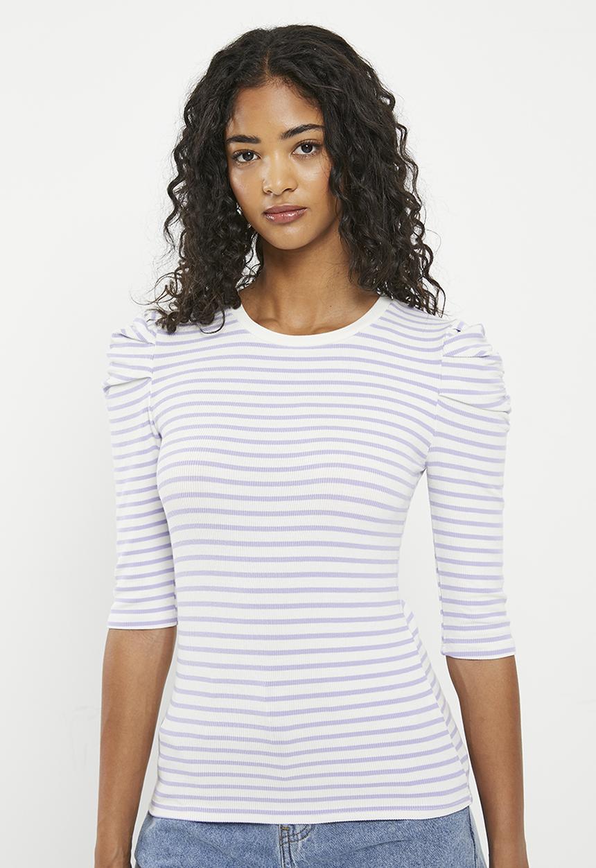 HAILYS - 1/2 Sleeve T-shirt - lavendar stripe