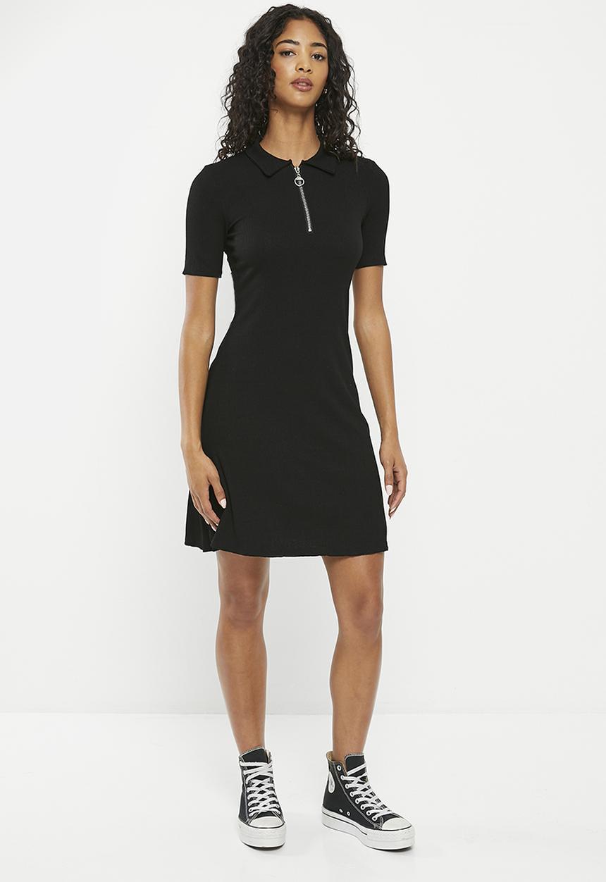 HAILYS - Zip collared short sleeve dress - black