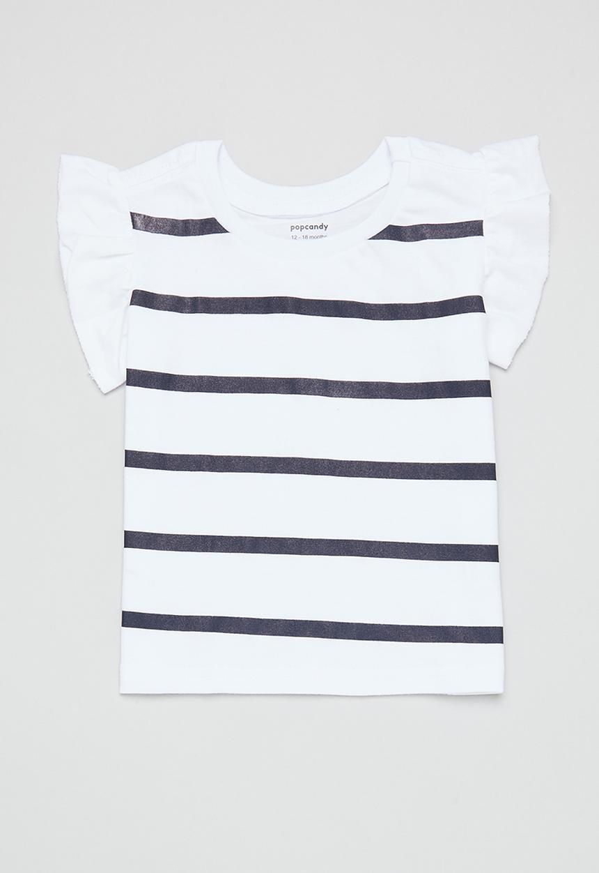 Pop Candy - Baby 2 pack frill sleeve tee - navy & white