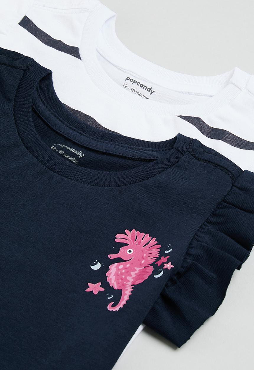 Pop Candy - Baby 2 pack frill sleeve tee - navy & white