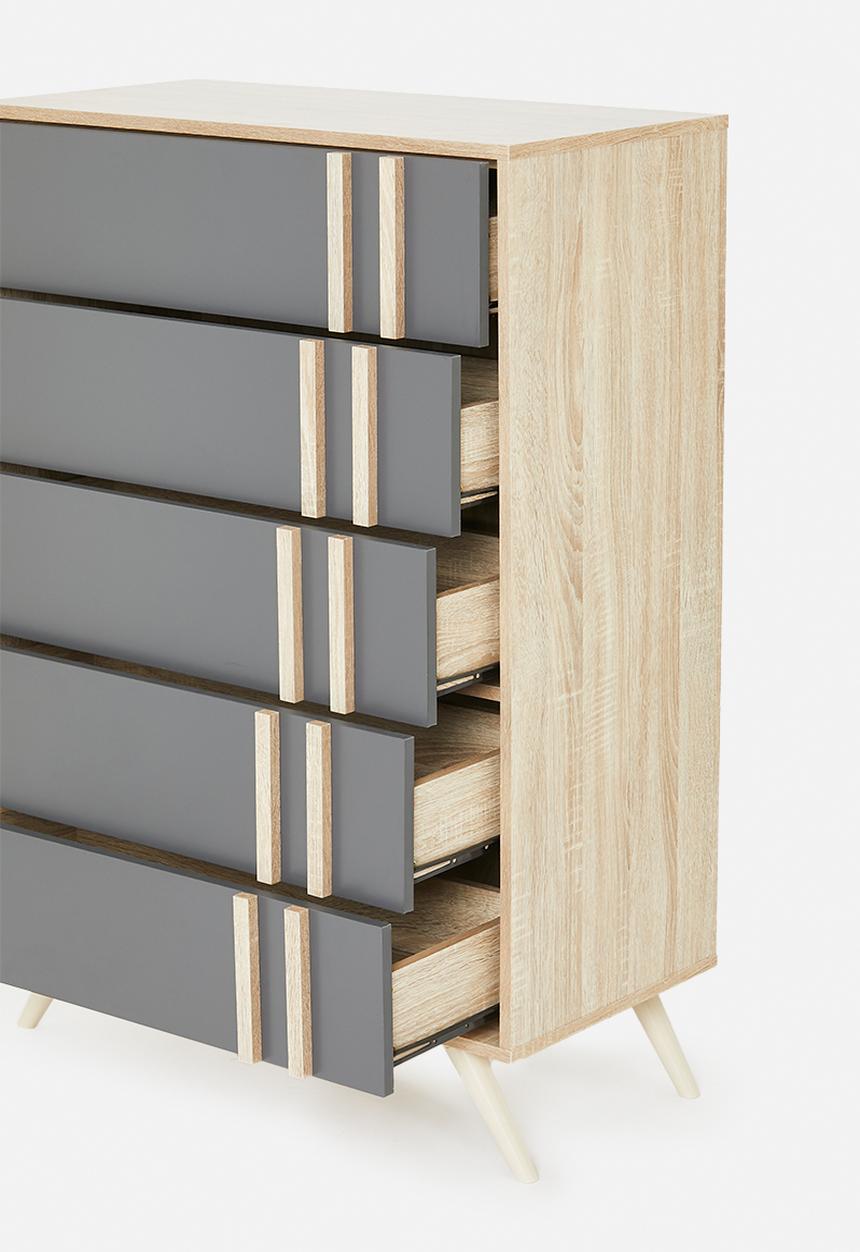 Sixth Floor - Cara 5 drawers - grey