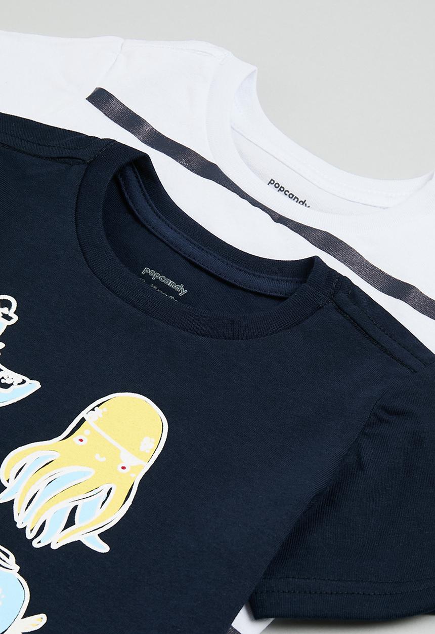 Pop Candy - 2 Pack tee - white & navy stripe 