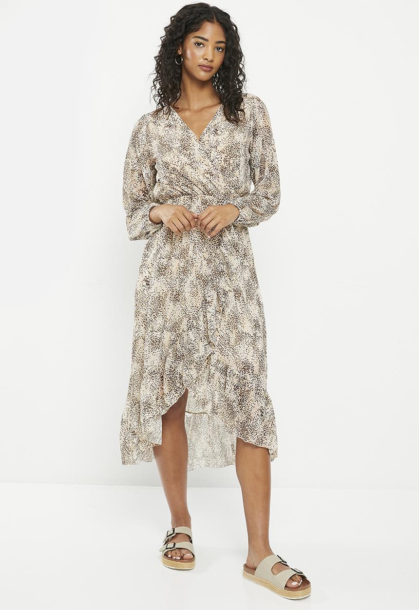 HAILYS - Print long sleeve maxi dress - beige snake