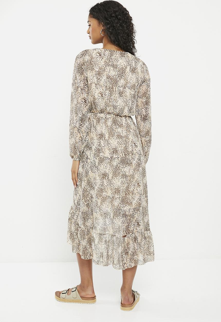 HAILYS - Print long sleeve maxi dress - beige snake