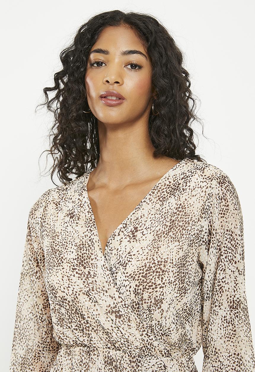 HAILYS - Print long sleeve maxi dress - beige snake