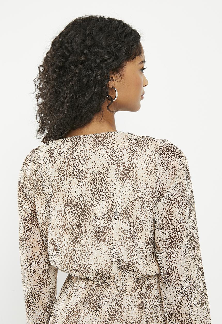 HAILYS - Print long sleeve maxi dress - beige snake