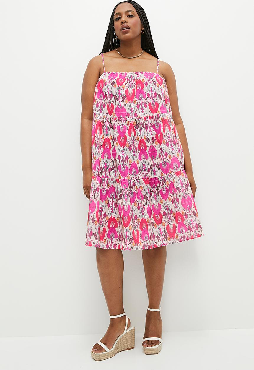Superbalist - Tiered babydoll mini dress- distressed ikat print