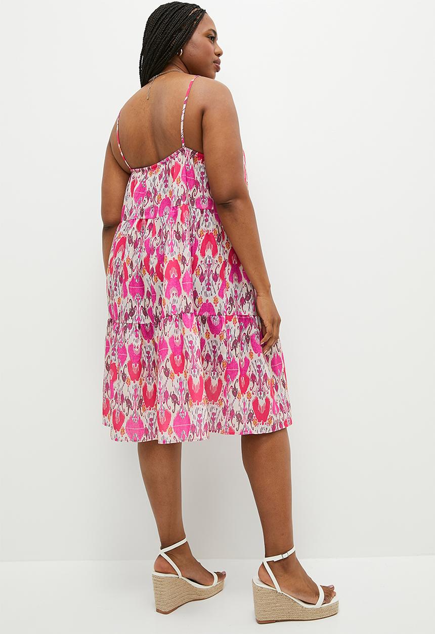 Superbalist - Tiered babydoll mini dress- distressed ikat print