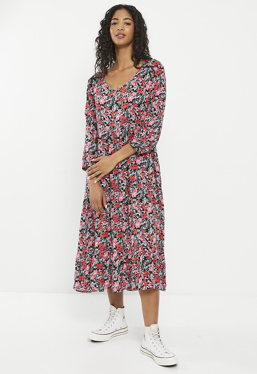 HAILYS - Print long sleeve maxi dress - black flower