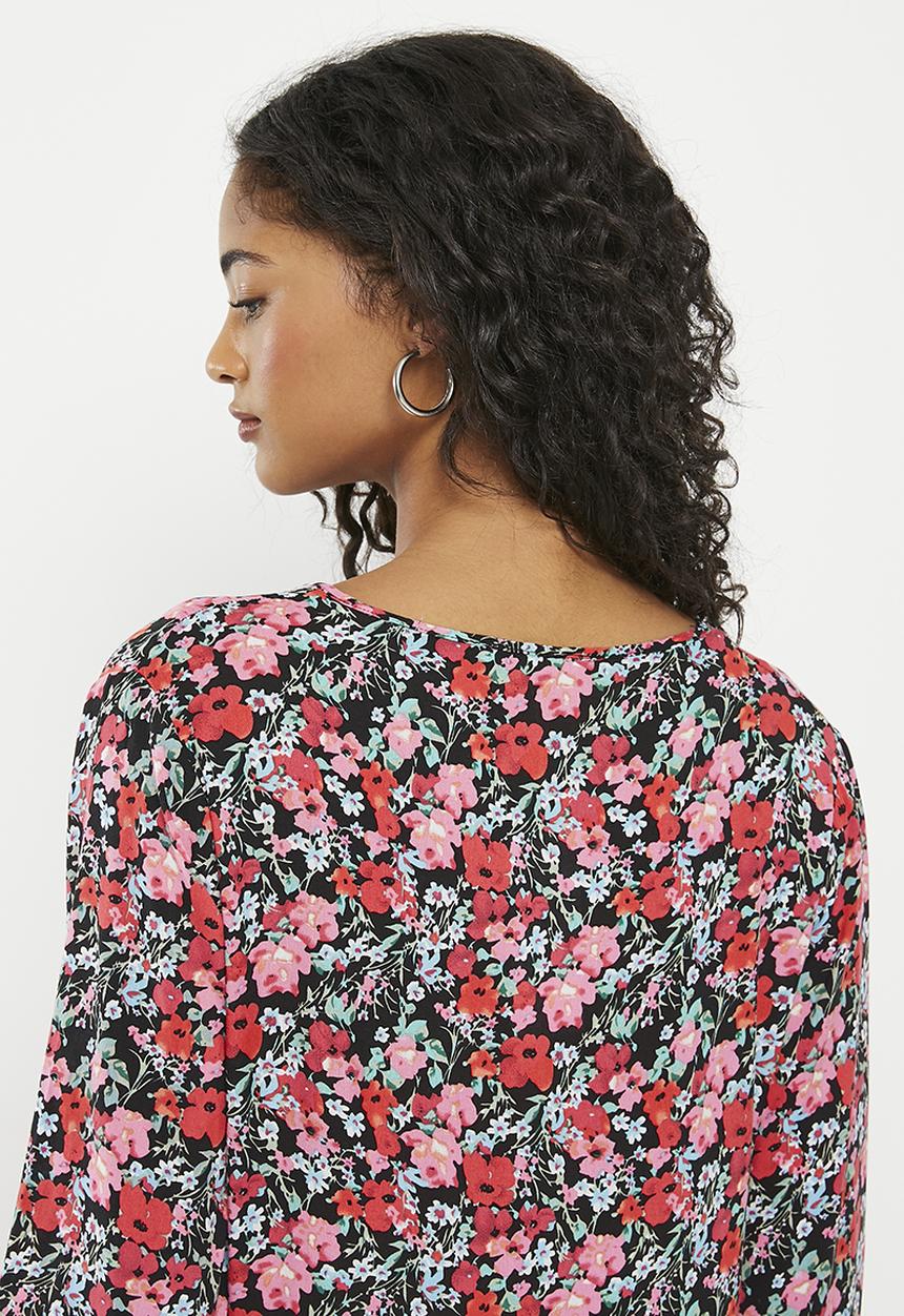 HAILYS - Print long sleeve maxi dress - black flower